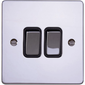 Deta 8102CHB Plate Switch, 2 Gang 2 Way, c/w Black Insert
